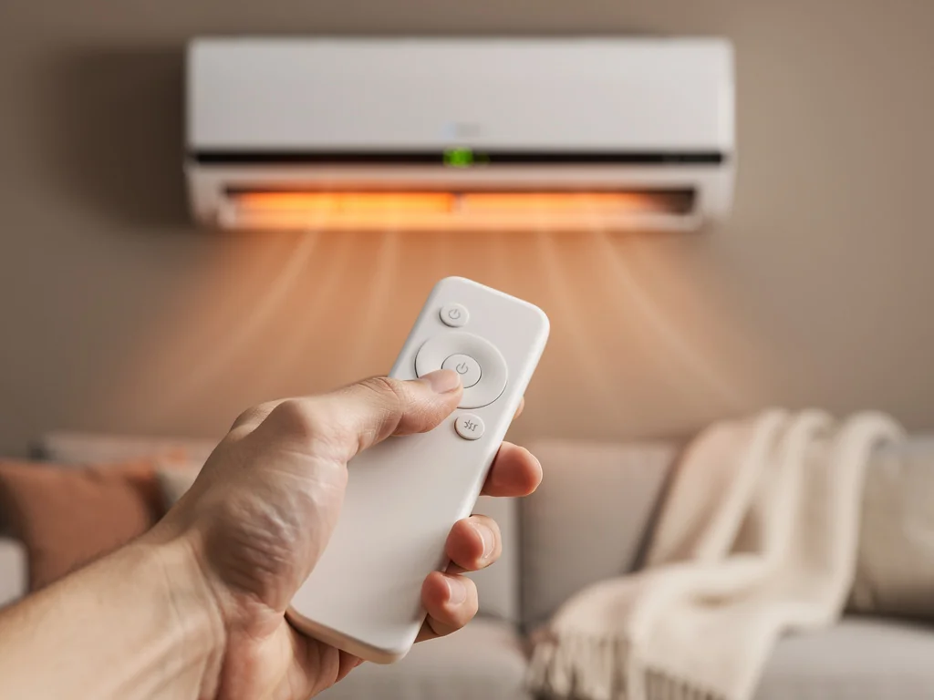 Télécommande réglant le mode chauffage d'une climatisation réversible